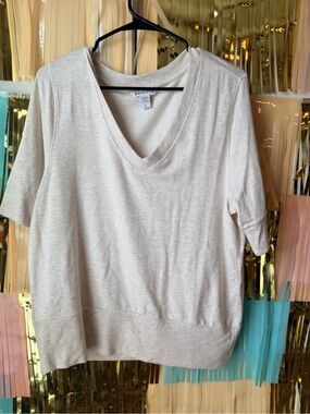 Athleta V-Neck Short Sleeve Sweatshirt in Light Beige